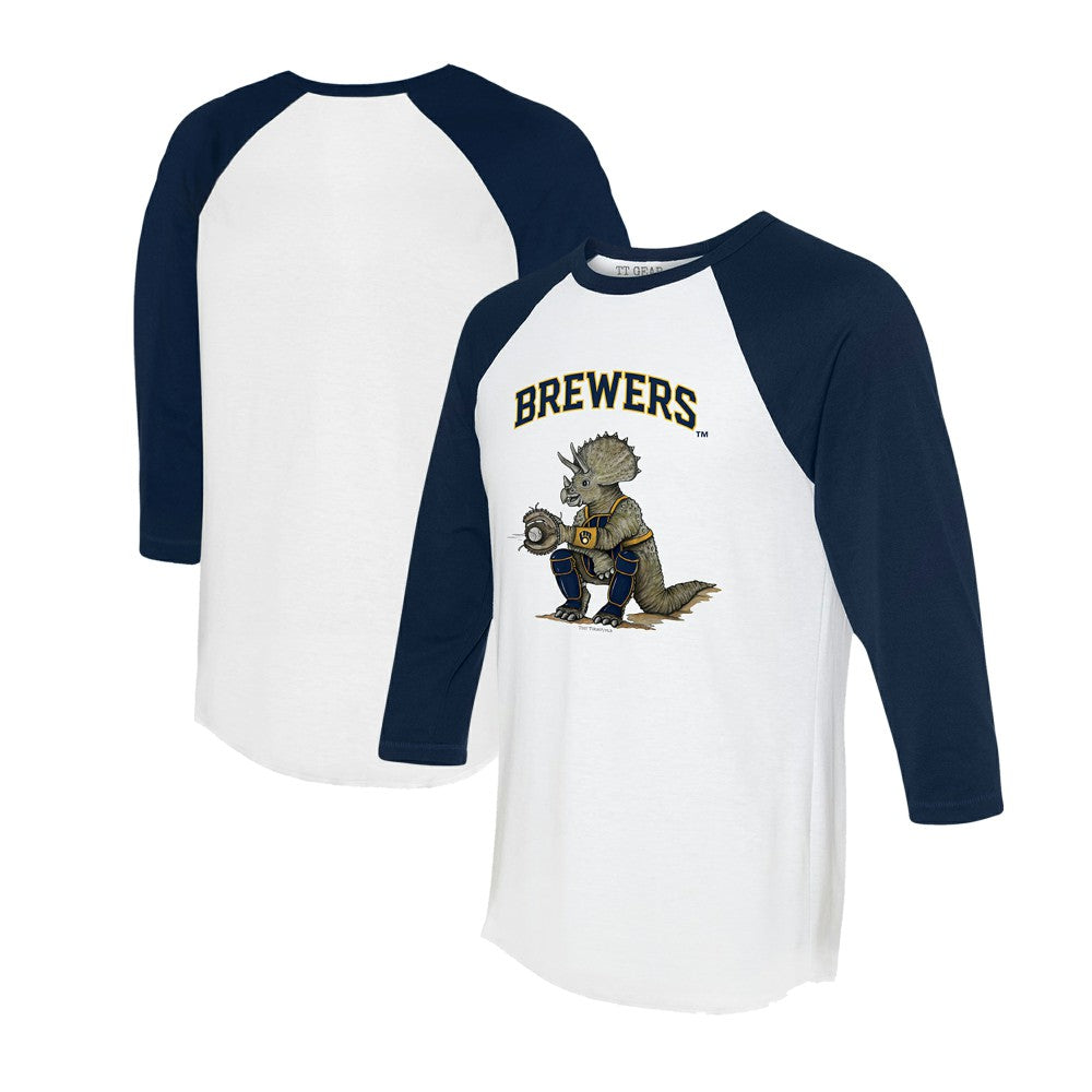 Milwaukee Brewers Tiny Turnip Unisex Triceratops 3/4-Sleeve Raglan T-Shirt - MLB T-shirts