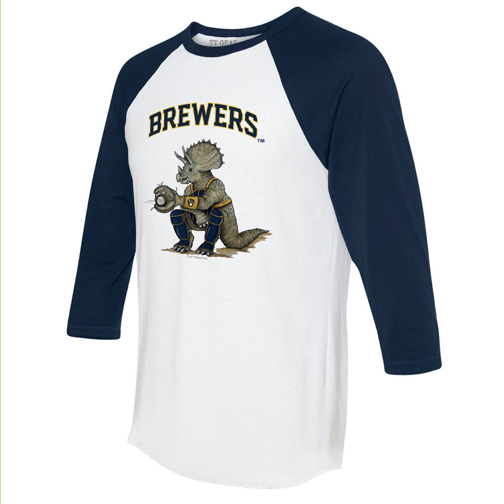 Milwaukee Brewers Tiny Turnip Unisex Triceratops 3/4-Sleeve Raglan T-Shirt - MLB T-shirts