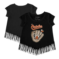 Baltimore Orioles Tiny Turnip Girls Youth Butterfly Glove Fringe T-Shirt - MLB T-shirts