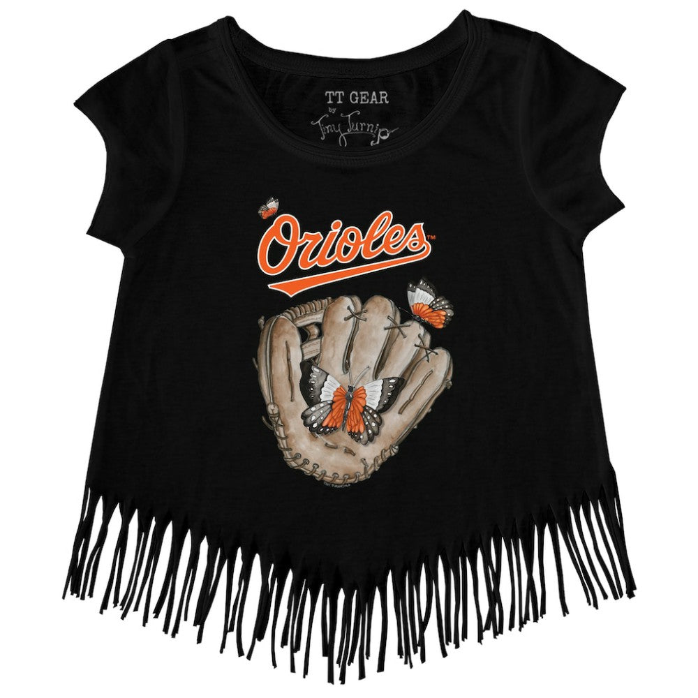 Baltimore Orioles Tiny Turnip Girls Youth Butterfly Glove Fringe T-Shirt - MLB T-shirts