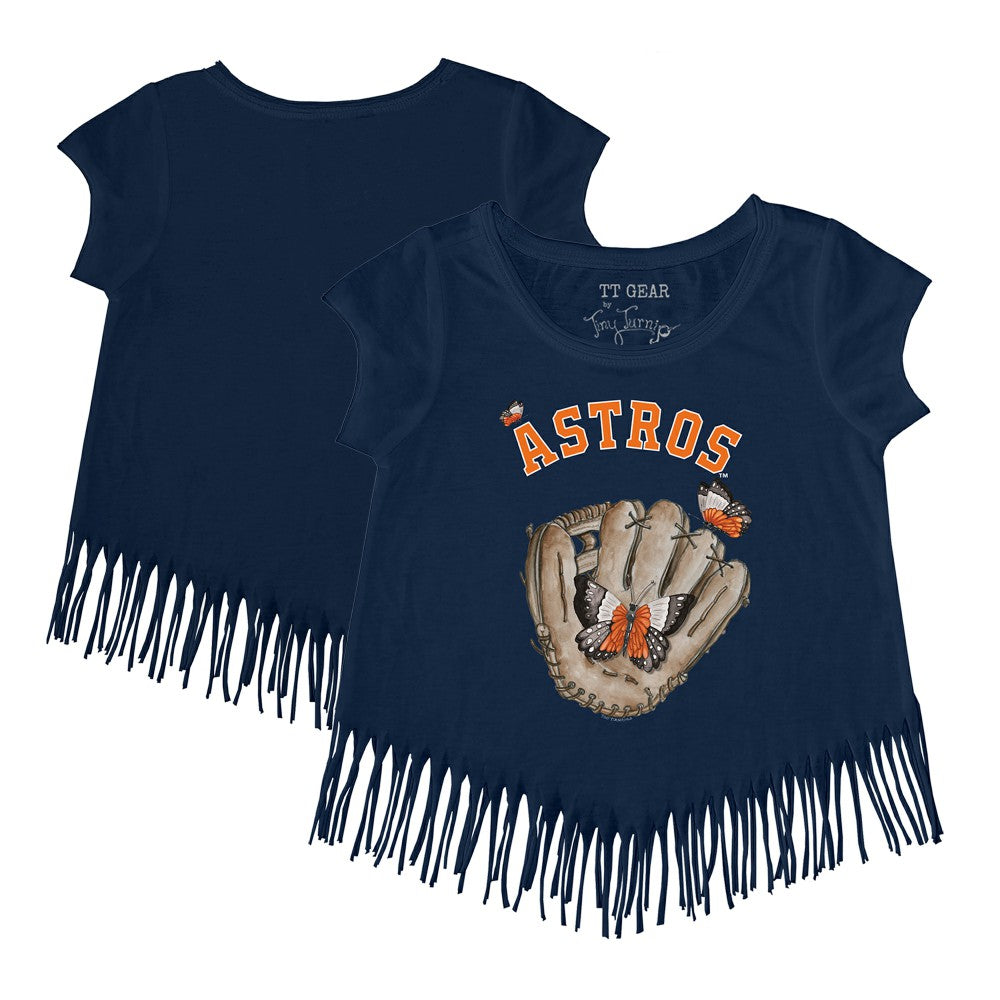 Houston Astros Tiny Turnip Girls Youth Butterfly Glove Fringe T-Shirt - MLB T-shirts