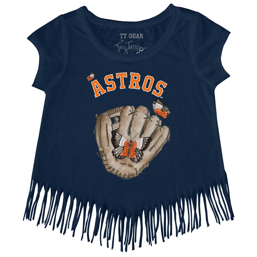 Houston Astros Tiny Turnip Girls Youth Butterfly Glove Fringe T-Shirt - MLB T-shirts