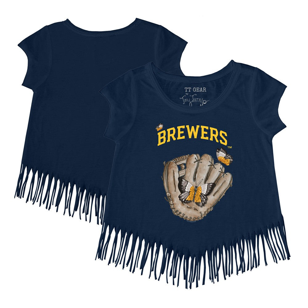 Milwaukee Brewers Tiny Turnip Girls Youth Butterfly Glove Fringe T-Shirt - MLB T-shirts