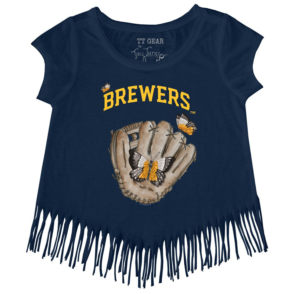 Milwaukee Brewers Tiny Turnip Girls Youth Butterfly Glove Fringe T-Shirt - MLB T-shirts