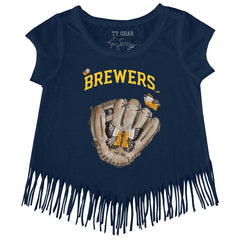 Milwaukee Brewers Tiny Turnip Girls Youth Butterfly Glove Fringe T-Shirt - MLB T-shirts