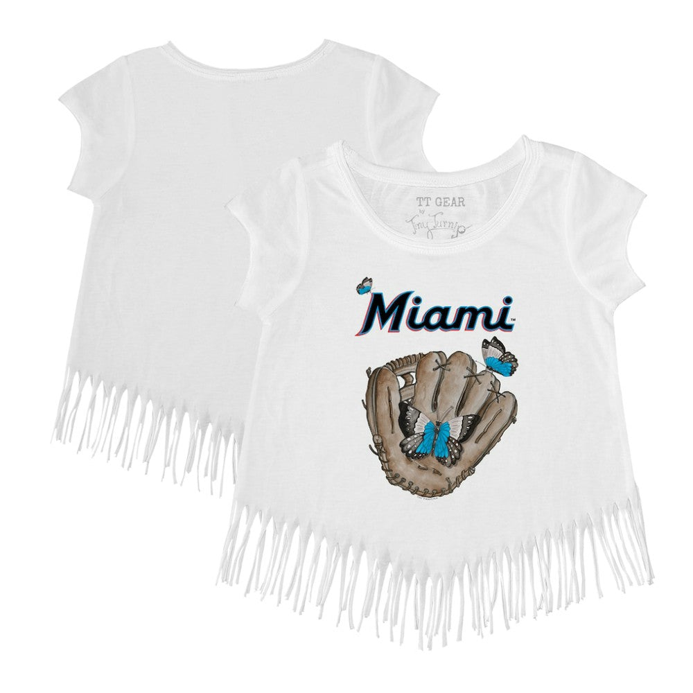 Miami Marlins Tiny Turnip Girls Youth Butterfly Glove Fringe T-Shirt - MLB T-shirts