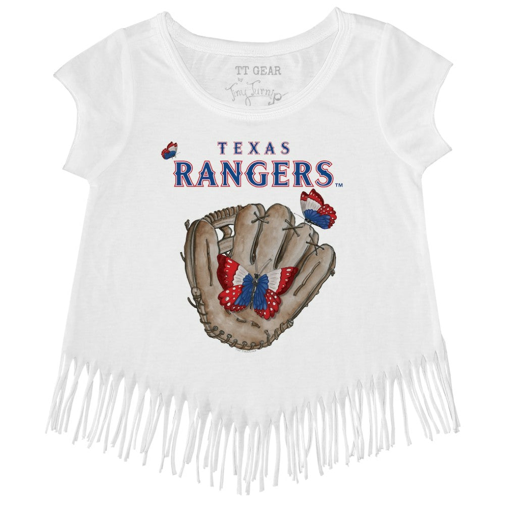 Texas Rangers Tiny Turnip Girls Youth Butterfly Glove Fringe T-Shirt - MLB T-shirts