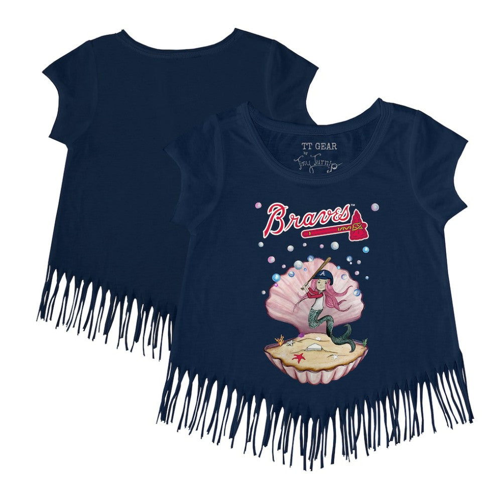 Atlanta Braves Tiny Turnip Girls Youth Mermaid Fringe T-Shirt - MLB T-shirts