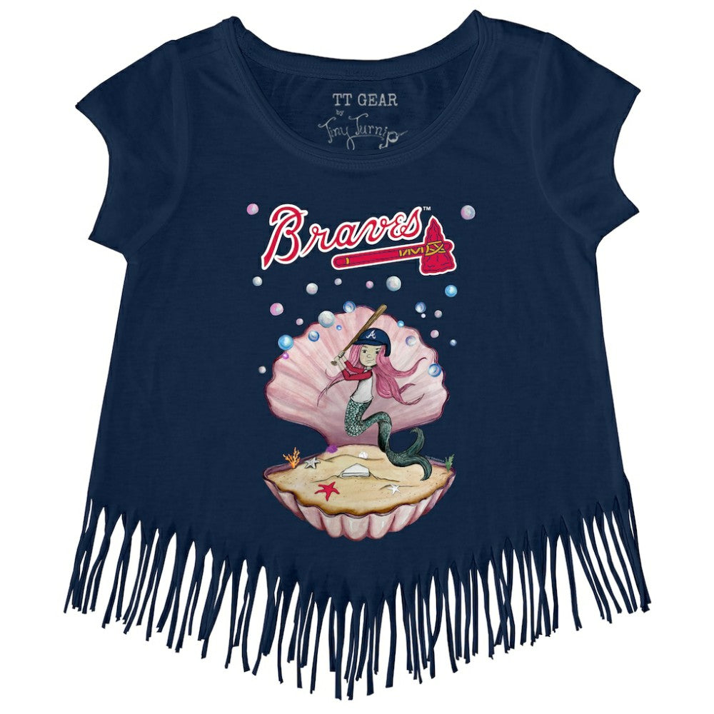 Atlanta Braves Tiny Turnip Girls Youth Mermaid Fringe T-Shirt - MLB T-shirts