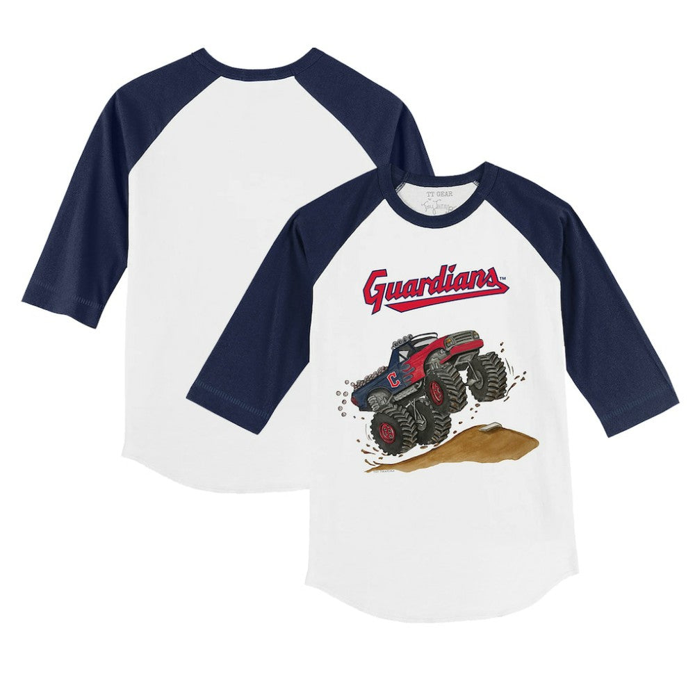 Cleveland Guardians Tiny Turnip Youth Monster Truck 3/4-Sleeve Raglan T-Shirt - MLB T-shirts