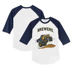 Milwaukee Brewers Tiny Turnip Youth Monster Truck 3/4-Sleeve Raglan T-Shirt - MLB T-shirts