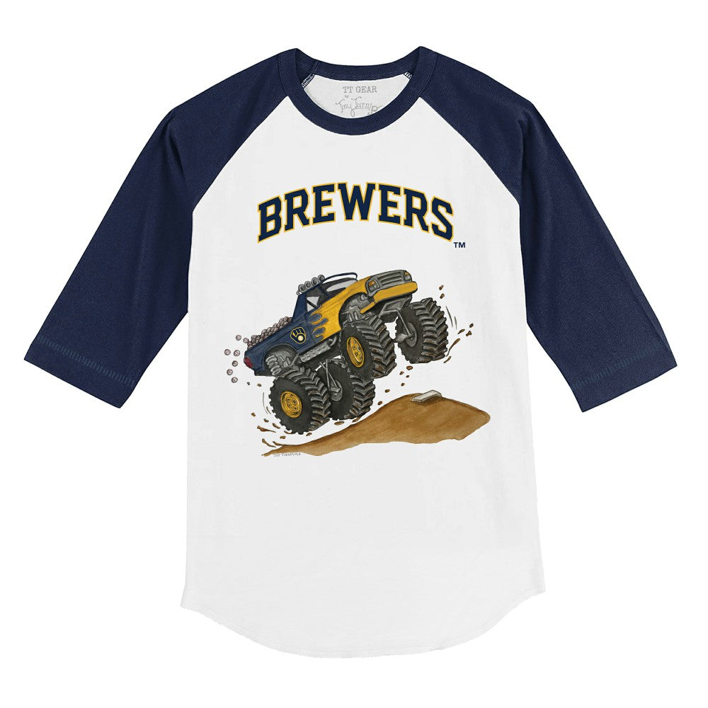 Milwaukee Brewers Tiny Turnip Youth Monster Truck 3/4-Sleeve Raglan T-Shirt - MLB T-shirts