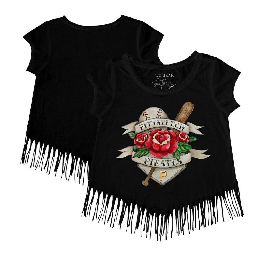 Pittsburgh Pirates Tiny Turnip Girls Youth Tattoo Rose Fringe T-Shirt - MLB T-shirts