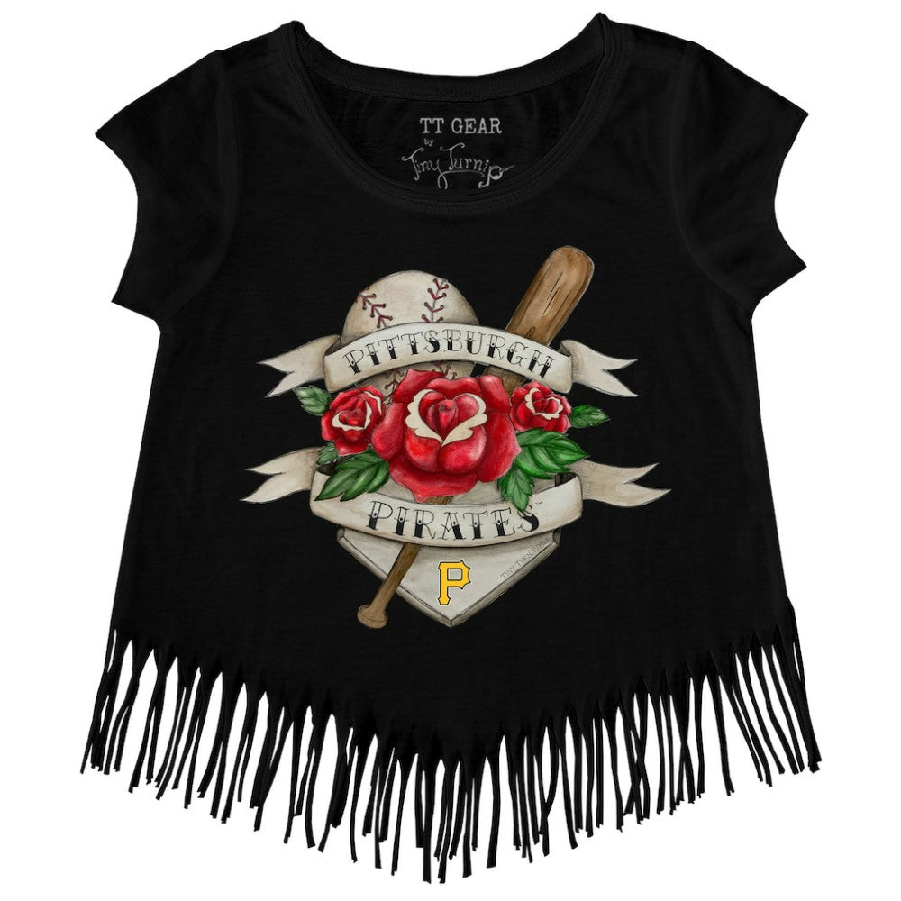 Pittsburgh Pirates Tiny Turnip Girls Youth Tattoo Rose Fringe T-Shirt - MLB T-shirts