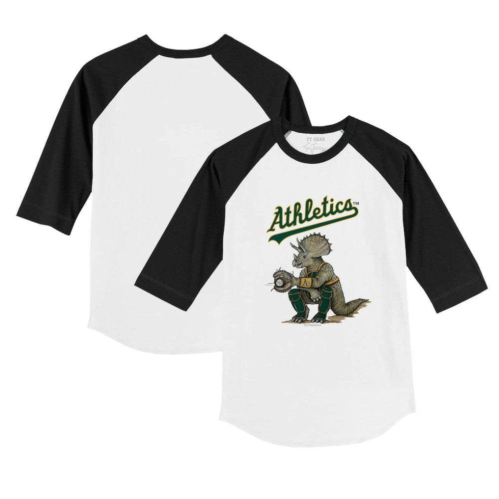 Athletics Tiny Turnip Youth Triceratops 3/4-Sleeve Raglan T-Shirt - MLB T-shirts