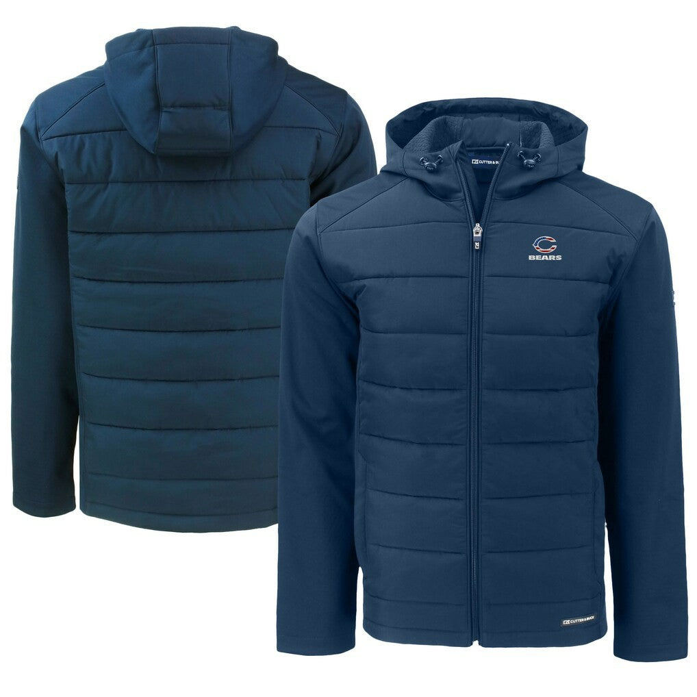 Chicago Bears Cutter & Buck Big & Tall Americana Evoke Hybrid Eco Softshell Recycled Full-Zip Hooded Jacket | NFL Sale