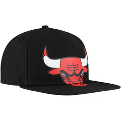Black Chicago Bulls Oversized Puff Print Logo Golfer Snapback Hat | NBA