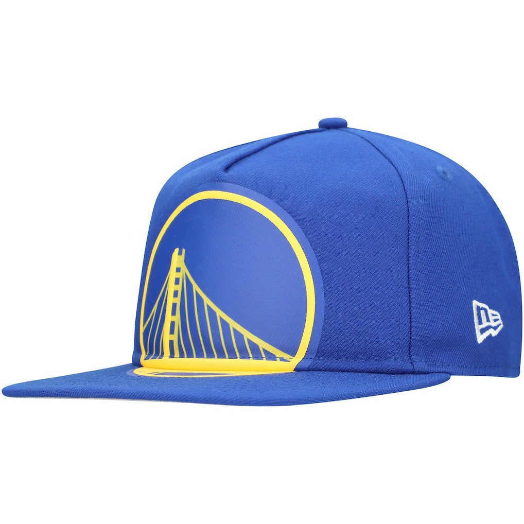Royal Golden State Warriors Oversized Puff Print Logo Golfer Snapback Hat sale | NBA