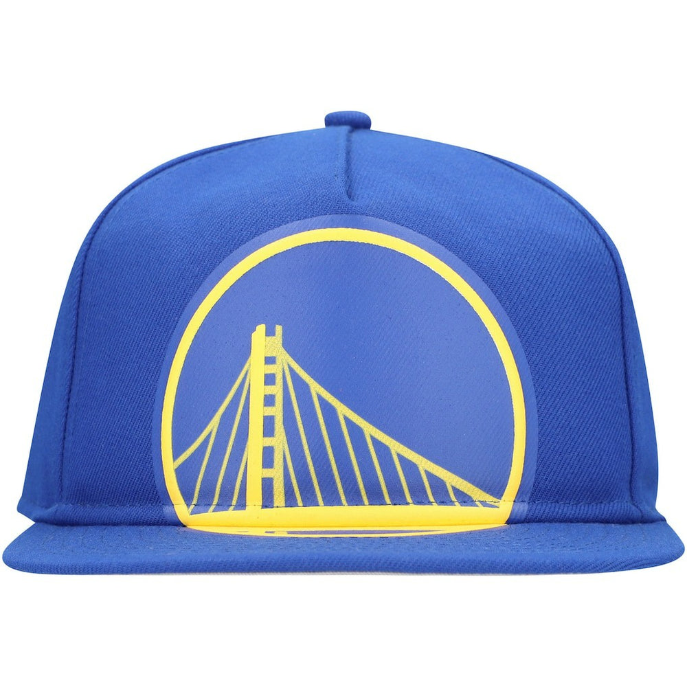 Royal Golden State Warriors Oversized Puff Print Logo Golfer Snapback Hat sale | NBA