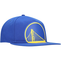 Royal Golden State Warriors Oversized Puff Print Logo Golfer Snapback Hat sale | NBA