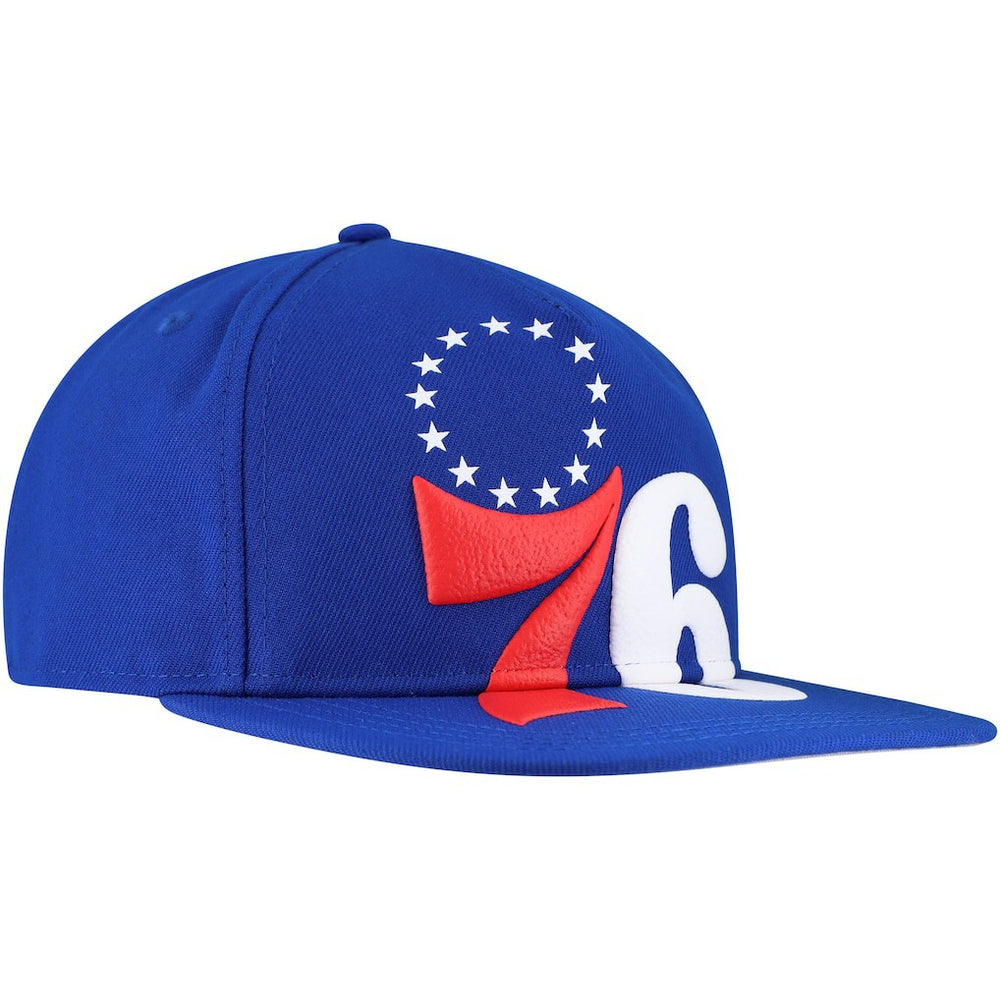 Royal Philadelphia 76ers Oversized Puff Print Logo Golfer Snapback Hat | NBA