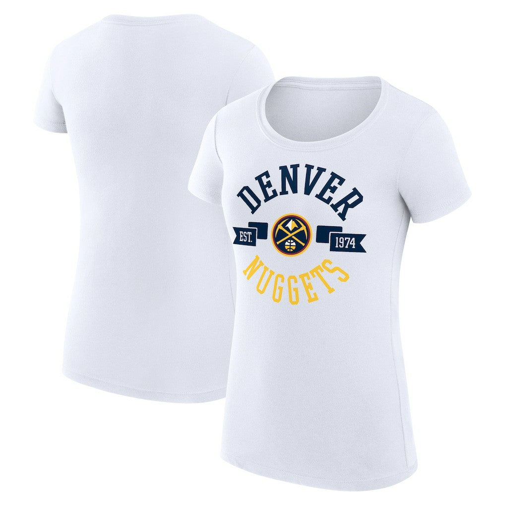 White Denver Nuggets G-III 4Her by Carl Banks Women's Super-Slim Fit Lightweight Large City Logo T-Shirt sale | NBA