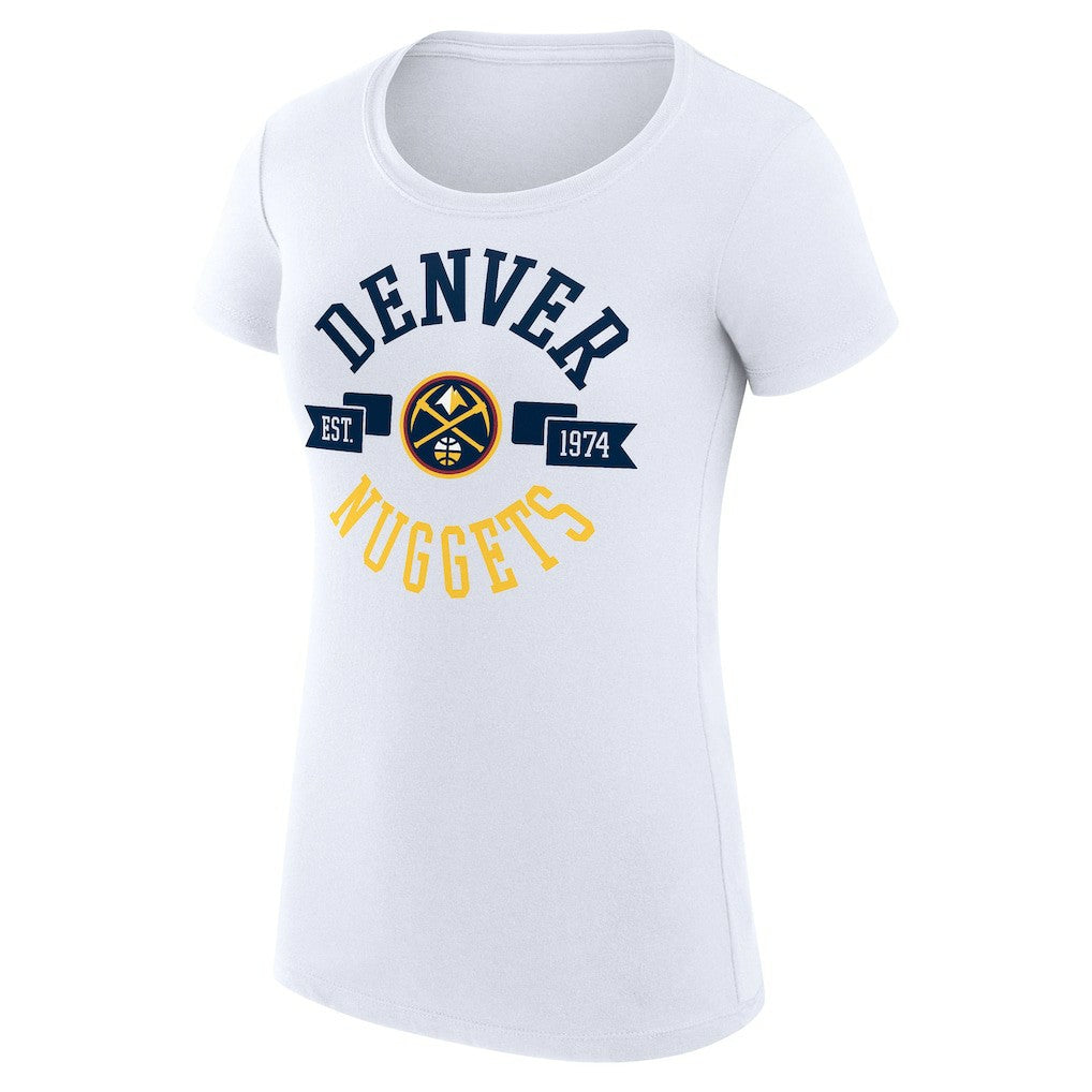 White Denver Nuggets G-III 4Her by Carl Banks Women's Super-Slim Fit Lightweight Large City Logo T-Shirt sale | NBA