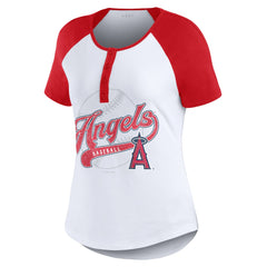 Los Angeles Angels WEAR by Erin Andrews Women's Fitted Henley Raglan T-Shirt - MLB T-shirts
