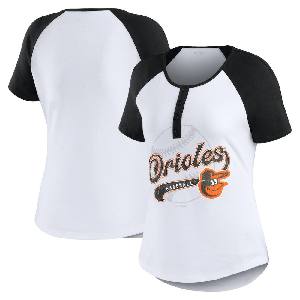Baltimore Orioles WEAR by Erin Andrews Women's Fitted Henley Raglan T-Shirt - MLB T-shirts