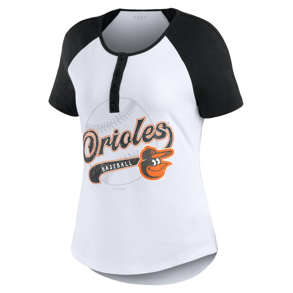 Baltimore Orioles WEAR by Erin Andrews Women's Fitted Henley Raglan T-Shirt - MLB T-shirts