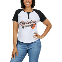 Baltimore Orioles WEAR by Erin Andrews Women's Fitted Henley Raglan T-Shirt - MLB T-shirts