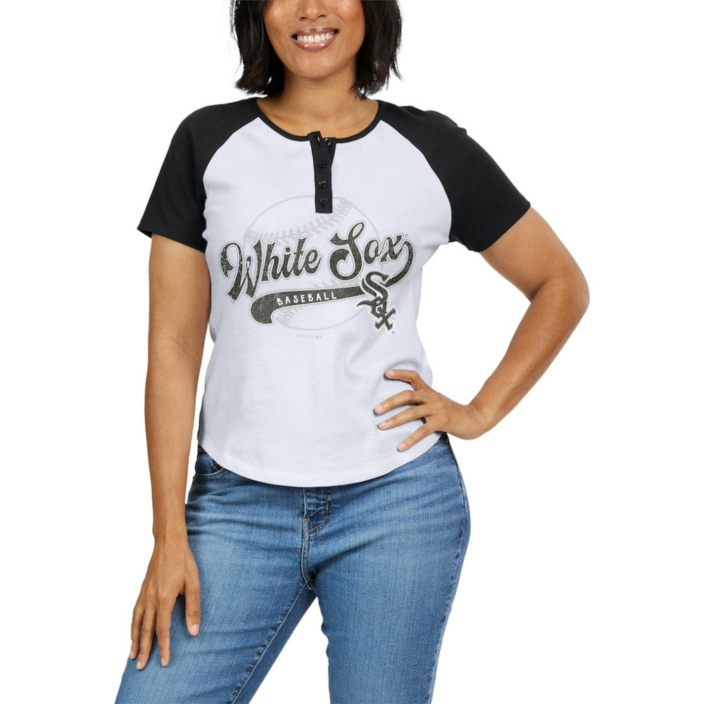 Chicago White Sox WEAR by Erin Andrews Women's Fitted Henley Raglan T-Shirt - MLB T-shirts