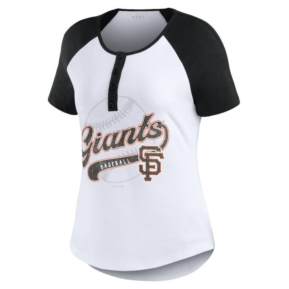 San Francisco Giants WEAR by Erin Andrews Women's Fitted Henley Raglan T-Shirt - MLB T-shirts