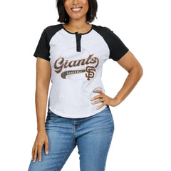 San Francisco Giants WEAR by Erin Andrews Women's Fitted Henley Raglan T-Shirt - MLB T-shirts