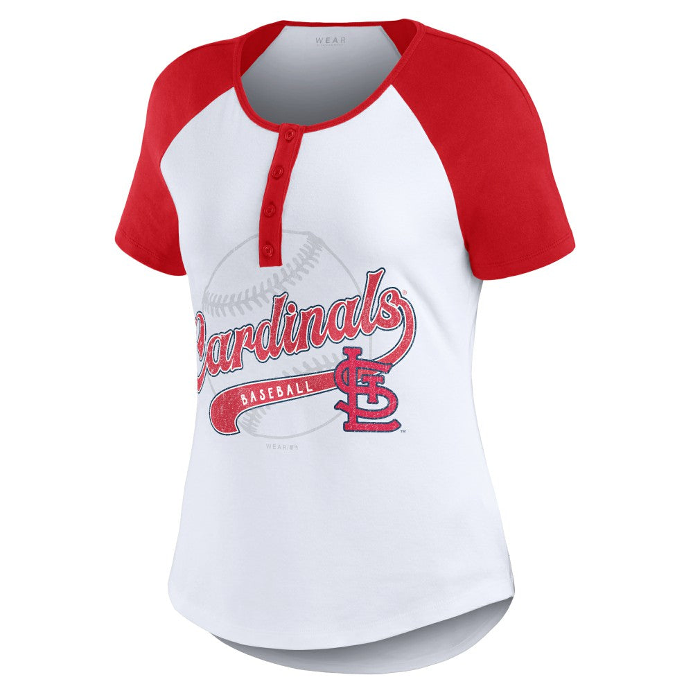 St. Louis Cardinals WEAR by Erin Andrews Women's Fitted Henley Raglan T-Shirt - MLB T-shirts