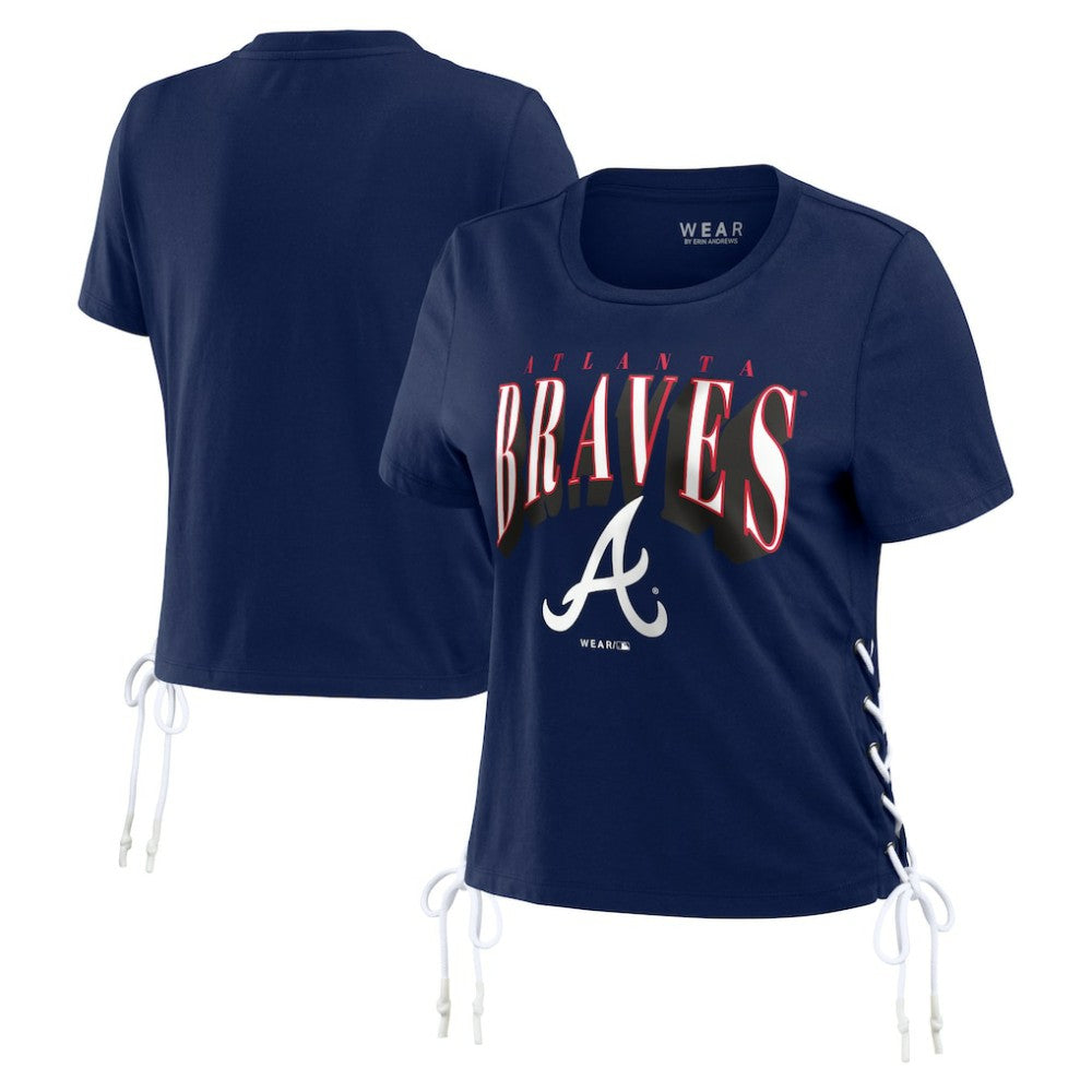 Atlanta Braves WEAR by Erin Andrews Women's Side Lace-Up Cropped T-Shirt - MLB T-shirts