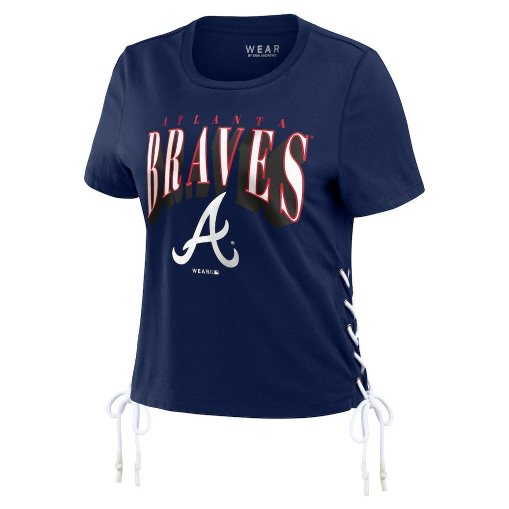 Atlanta Braves WEAR by Erin Andrews Women's Side Lace-Up Cropped T-Shirt - MLB T-shirts