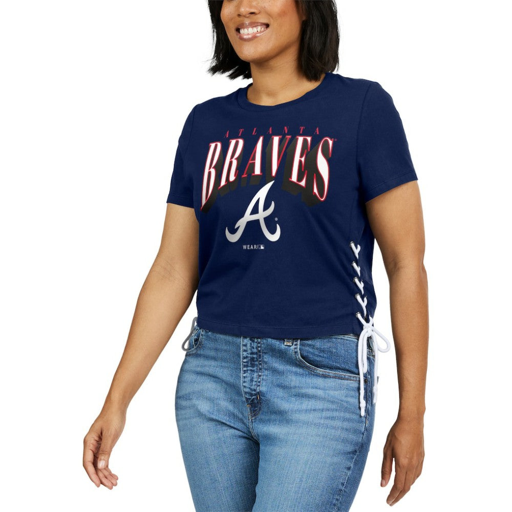 Atlanta Braves WEAR by Erin Andrews Women's Side Lace-Up Cropped T-Shirt - MLB T-shirts