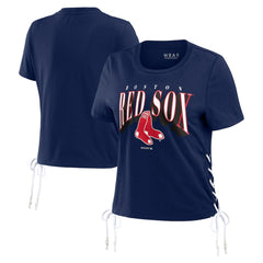 Boston Red Sox WEAR by Erin Andrews Women's Side Lace-Up Cropped T-Shirt - MLB T-shirts