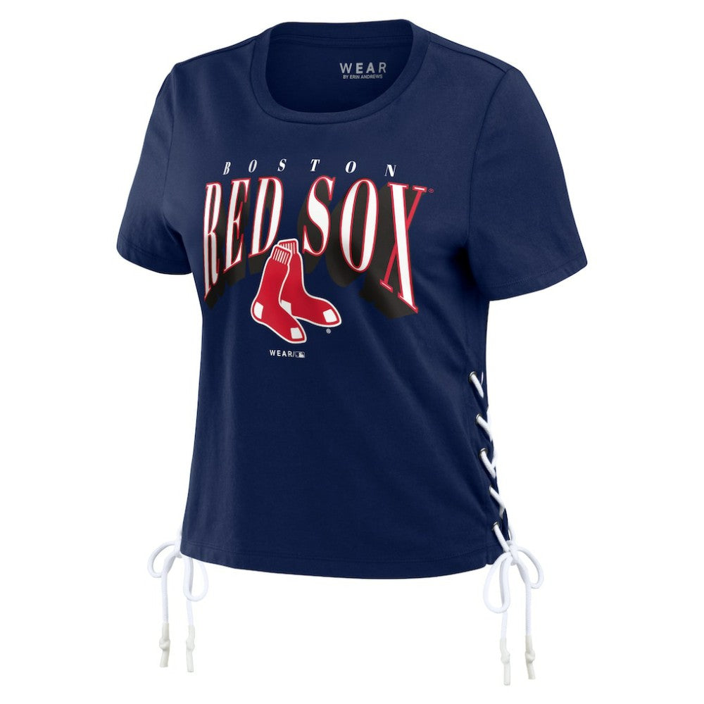 Boston Red Sox WEAR by Erin Andrews Women's Side Lace-Up Cropped T-Shirt - MLB T-shirts
