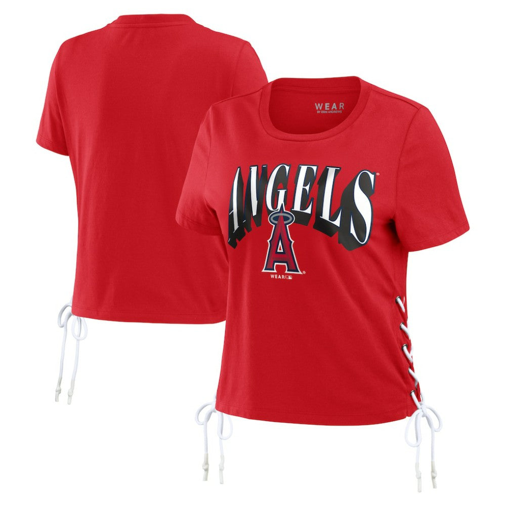 Los Angeles Angels WEAR by Erin Andrews Women's Side Lace-Up Cropped T-Shirt - MLB T-shirts