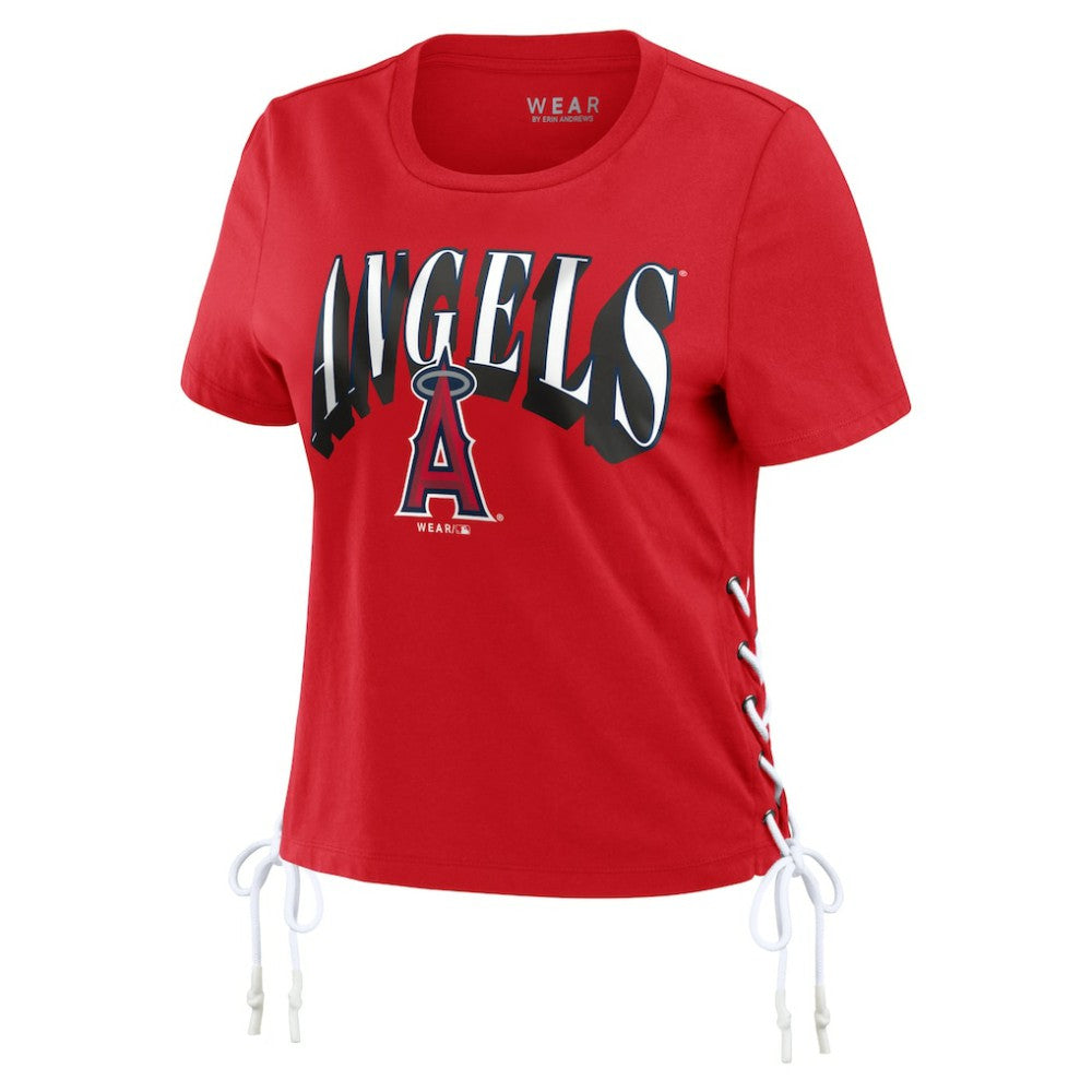 Los Angeles Angels WEAR by Erin Andrews Women's Side Lace-Up Cropped T-Shirt - MLB T-shirts