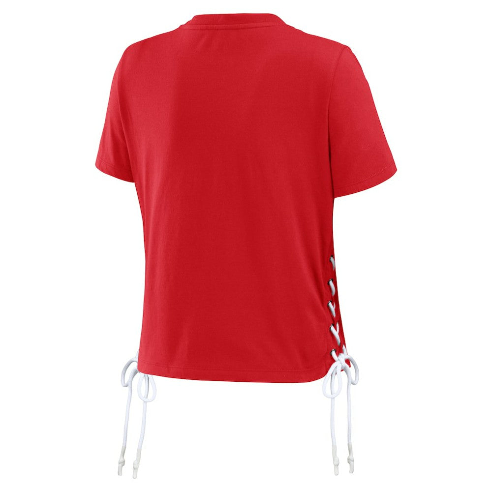 Los Angeles Angels WEAR by Erin Andrews Women's Side Lace-Up Cropped T-Shirt - MLB T-shirts