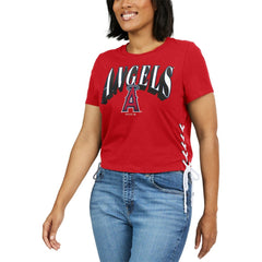 Los Angeles Angels WEAR by Erin Andrews Women's Side Lace-Up Cropped T-Shirt - MLB T-shirts