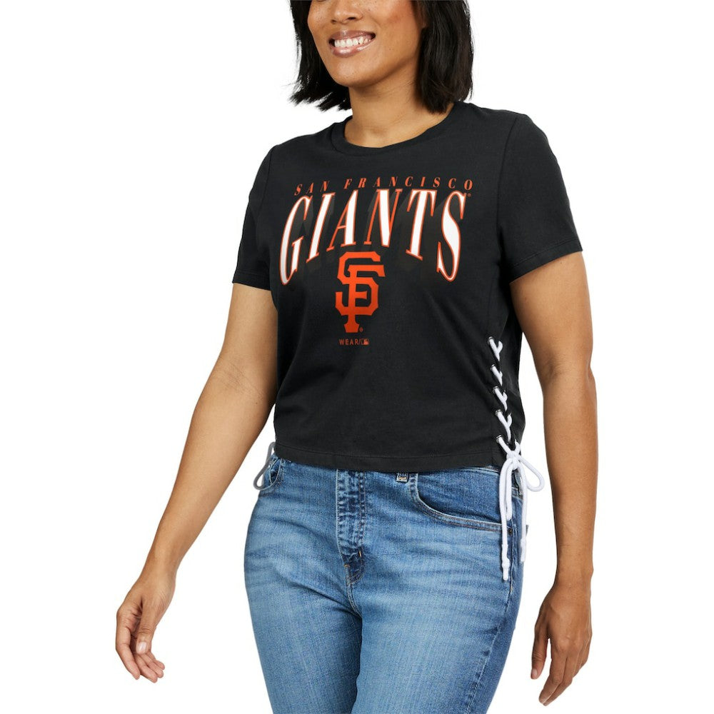 San Francisco Giants WEAR by Erin Andrews Women's Side Lace-Up Cropped T-Shirt - MLB T-shirts