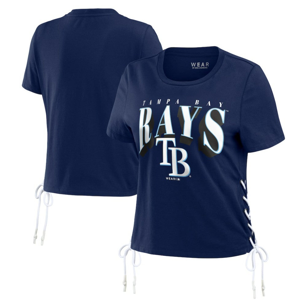 Tampa Bay Rays WEAR by Erin Andrews Women's Side Lace-Up Cropped T-Shirt - MLB T-shirts