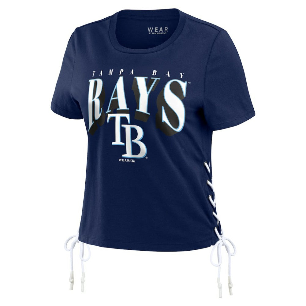 Tampa Bay Rays WEAR by Erin Andrews Women's Side Lace-Up Cropped T-Shirt - MLB T-shirts