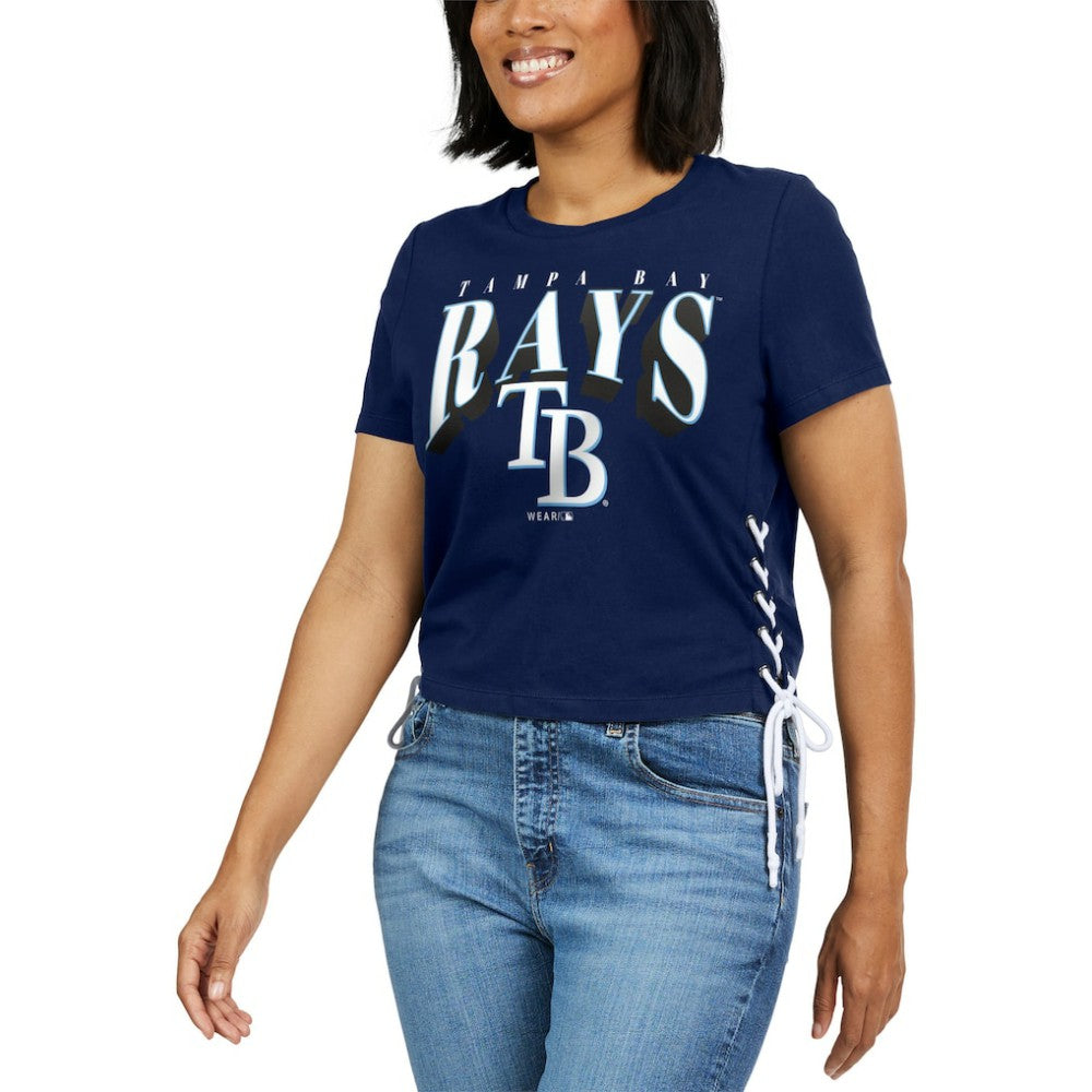 Tampa Bay Rays WEAR by Erin Andrews Women's Side Lace-Up Cropped T-Shirt - MLB T-shirts