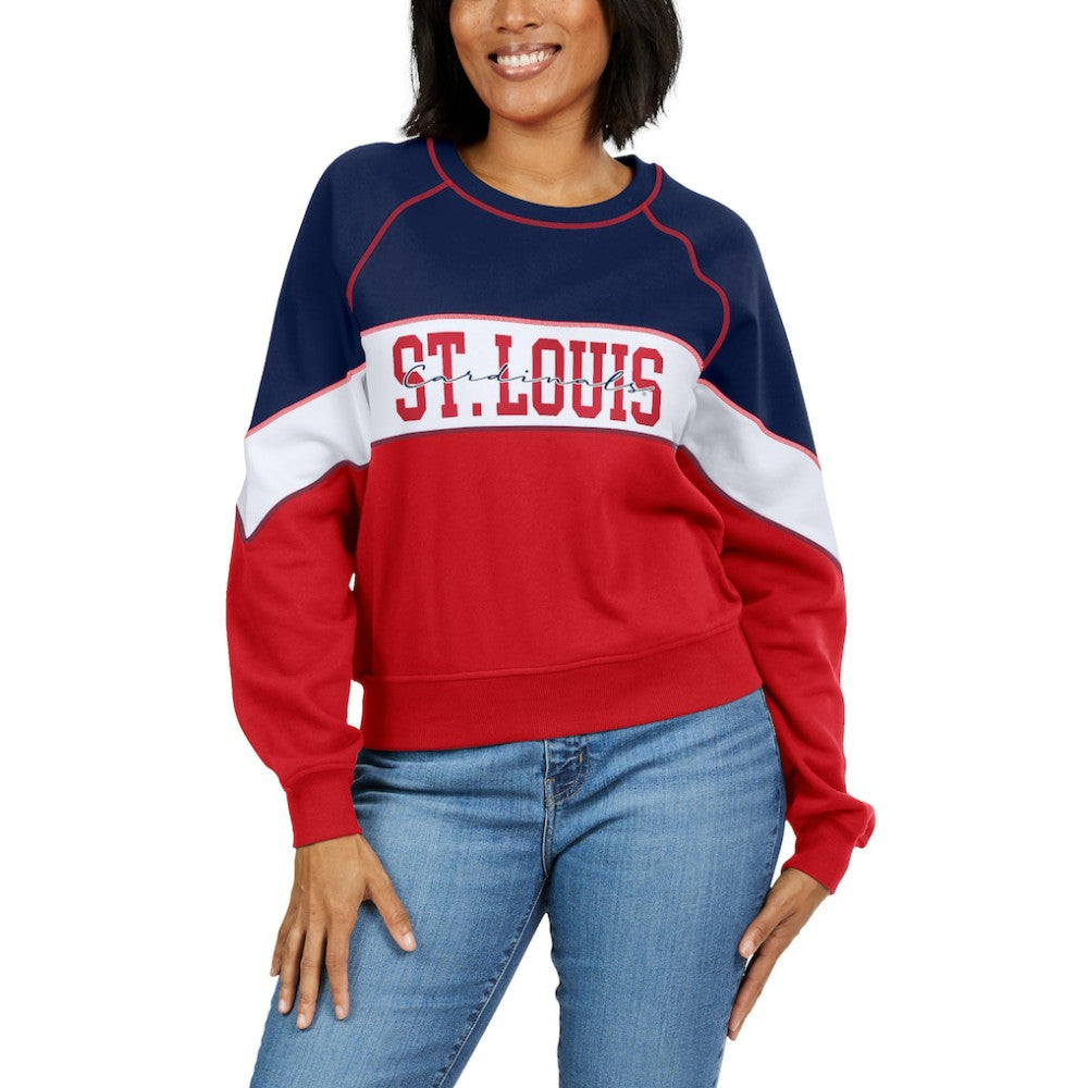 St. Louis Cardinals WEAR by Erin Andrews Women's Color Block Crew Neck Pullover Sweatshirt - MLB Pullover