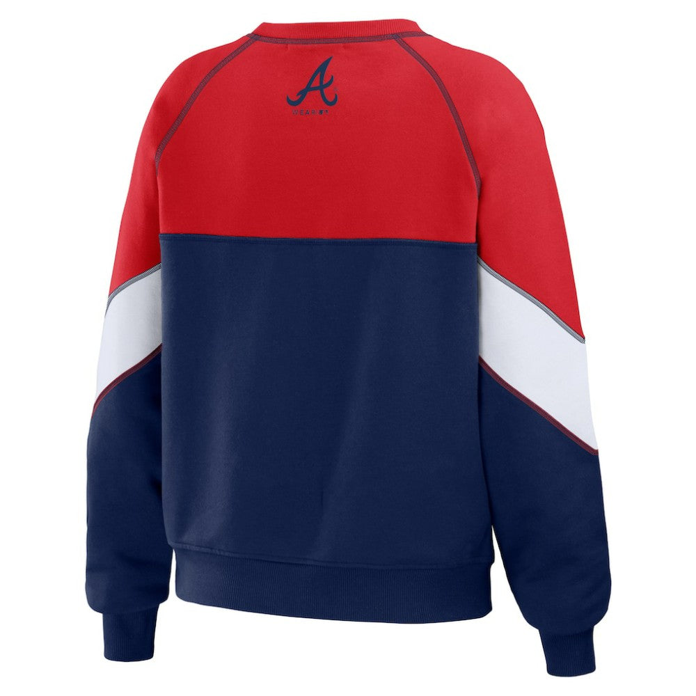 Atlanta Braves WEAR by Erin Andrews Women's Color Block Crew Neck Pullover Sweatshirt - MLB Pullover